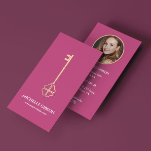 Ästhetische Realtor Gold Key Foto Rose Rosa Visitenkarte
