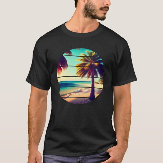 Ästhetische Retro Stil Palme Tree Tropical Beach V T-Shirt (Vorderseite)