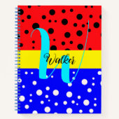 Ästhetische Rot- und Blaufarbe - Name Mit Monogram Notizblock (Vorderseite)
