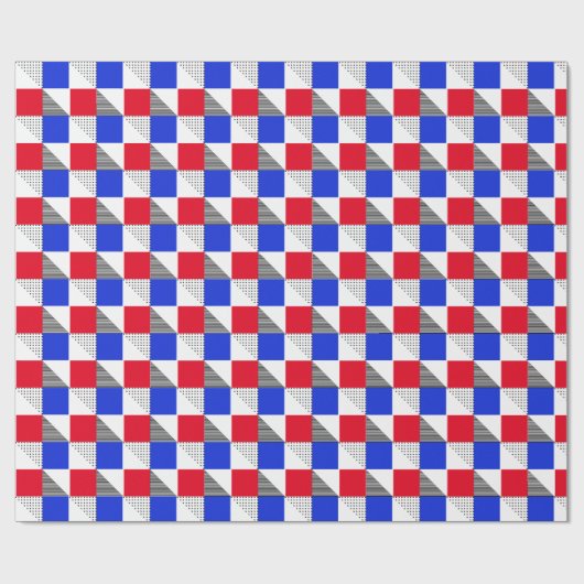 Ästhetische rote Schwarz-weiße und blaue geometris Geschenkpapier (Flach)