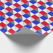Ästhetische rote Schwarz-weiße und blaue geometris Geschenkpapier (Ecke)