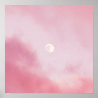 Ästhetische Ruhe Pink Sky und Mond Poster