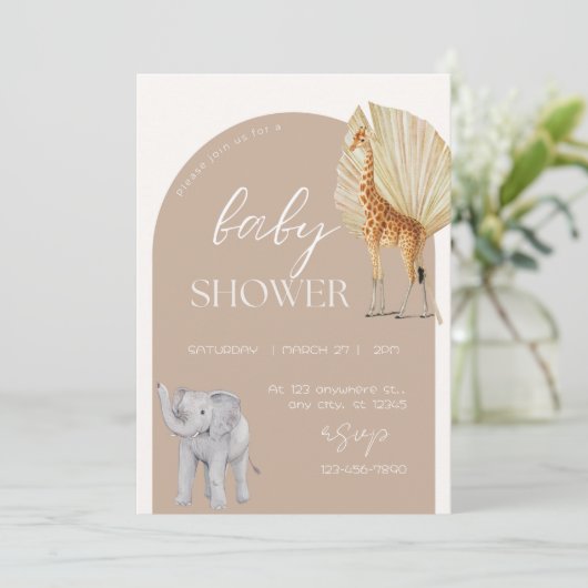 Ästhetische Safari Tiere Aquarell Babydusche Save The Date (Stehend Vorderseite)