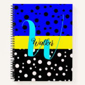 Ästhetische Schwarz & Blau Farbe - Name Mit Monogr Notizblock (Vorderseite)