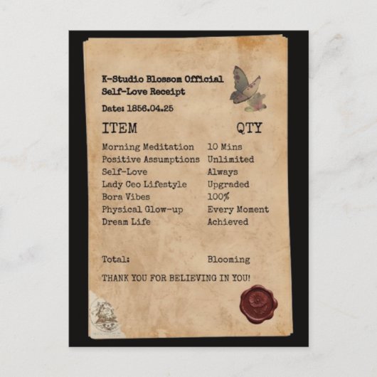 Ästhetische Selbstliebe-Empfangsmanifestation Postkarte (Vorderseite)