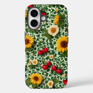 Ästhetische Sonnenblumen und Kirschen Cottagecore iPhone 16 Hülle
