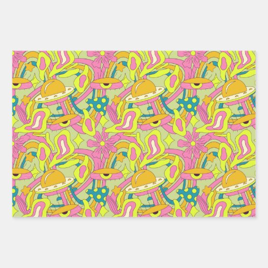 Ästhetische Trippy Psychedelic Funky Quirky Geschenkpapier Set (Vorderseite)