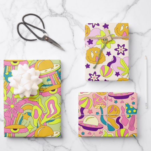 Ästhetische Trippy Psychedelic Funky Quirky Geschenkpapier Set (Vorderseite)