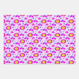 Ästhetische Trippy Psychedelic Y2K Cherry Daisy Geschenkpapier Set