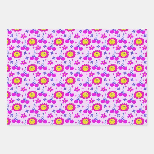 Ästhetische Trippy Psychedelic Y2K Cherry Daisy Geschenkpapier Set (Vorderseite)