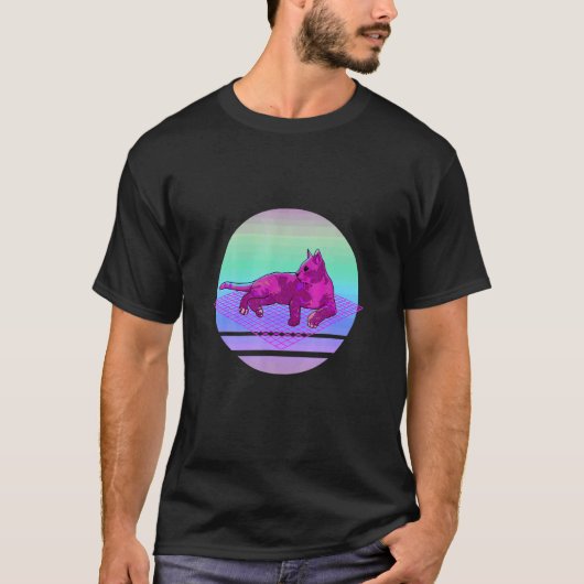 Ästhetische Vapor Retro Synthwave Inspiriert Katze T-Shirt (Vorderseite)