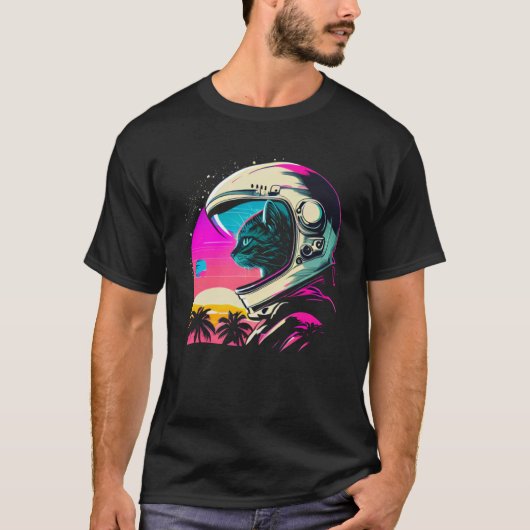 Ästhetische Vaporwave Space Cat 80er 90s Astronaut T-Shirt (Vorderseite)