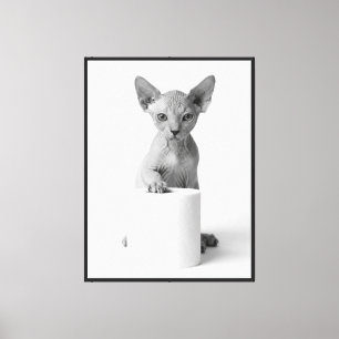Ästhetische verspielte Sphynx-Katze bewacht Toilet Leinwanddruck