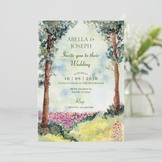 Ästhetische verträumte Waldgartenhochzeit Einladung (Stehend Vorderseite)