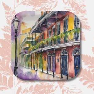 Ästhetische Wasserfarbe Mardi Gras Bourbon Street Pappteller