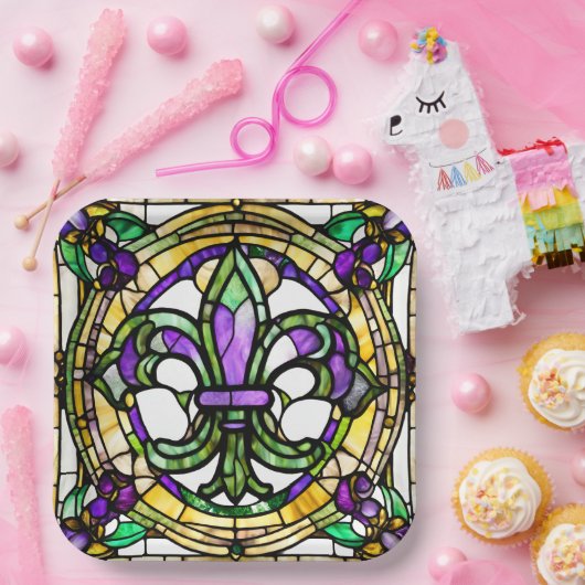 Ästhetische Wasserfarbe Mardi Gras Lilie Pappteller (Party)