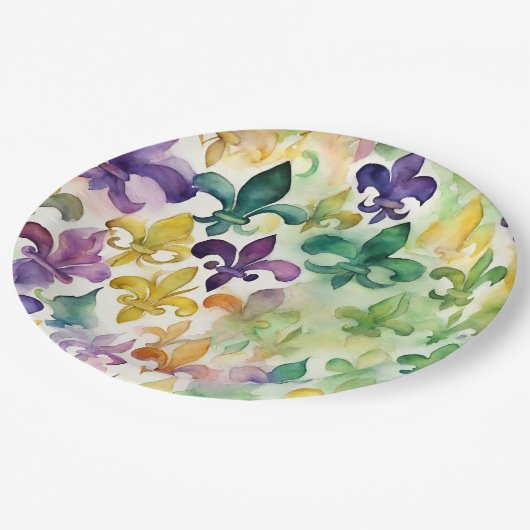 Ästhetische Wasserfarbe Mardi Gras Pappteller (Schrägansicht)