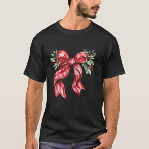 Ästhetische Weihnachten Blumenrot Kariert Bow Mist T-Shirt