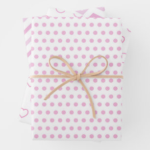 Ästhetische Weihnachten Pink Polka Muster Geschenkpapier Set