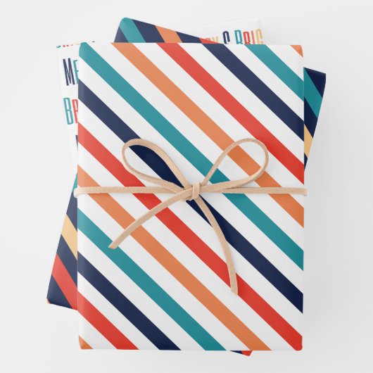 Ästhetische Weihnachts Retro Streifen farbenfrohe  Geschenkpapier Set (Beispiel)