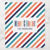 Ästhetische Weihnachts Retro Streifen farbenfrohe Weinetikett (Einzelnes Label)