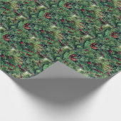 Ästhetische Weihnachtsbaumzweige und Pinecones Geschenkpapier (Ecke)