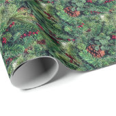 Ästhetische Weihnachtsbaumzweige und Pinecones Geschenkpapier (Rolleneckpunkt)