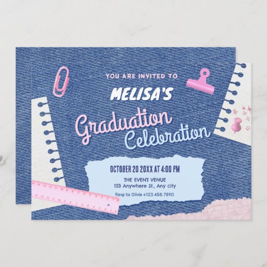 Ästhetischer Abschluss Y2k Einladung (Vorne/Hinten)