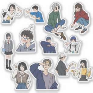 Ästhetischer Anime-Junge & Mädchen-Casual-Outfit-V Aufkleber