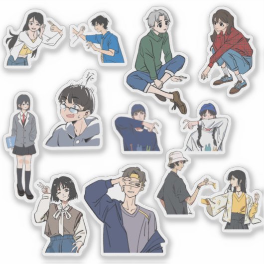 Ästhetischer Anime-Junge & Mädchen-Casual-Outfit-V Aufkleber (Vorderseite)