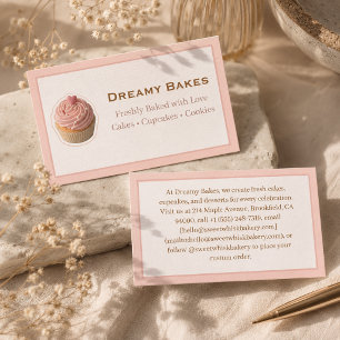 Ästhetischer Besitzer einer rosa Cupcake-Bäckerei  Visitenkarte