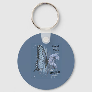 Ästhetischer blauer Schmetterling Motivationszitat Schlüsselanhänger