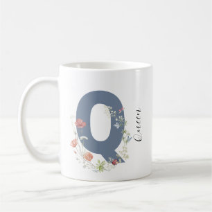 Ästhetischer Blumenbrief Q Monogramm Kaffeetasse
