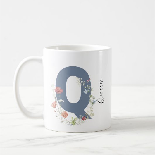 Ästhetischer Blumenbrief Q Monogramm Kaffeetasse (Links)