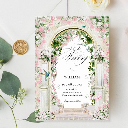 Ästhetischer Blumengarten Hochzeitsbogen Einladung
