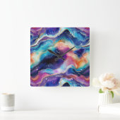 Ästhetischer bunter Regenbogen-Glitzer Quadratische Wanduhr (Zuhause)