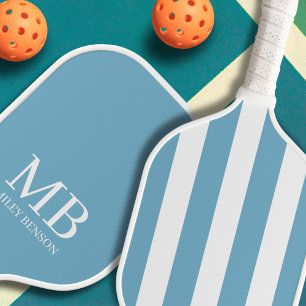 Ästhetischer Country Club Blue Stripes Monogramm N Pickleball Schläger