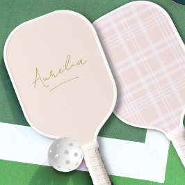 Ästhetischer Country Club Pink Karierte Goldsignat Pickleball Schläger