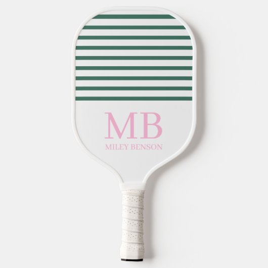 Ästhetischer Country Club Pink Streifen Monogramm  Pickleball Schläger (Rückseite)