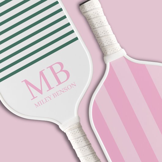 Ästhetischer Country Club Pink Streifen Monogramm  Pickleball Schläger