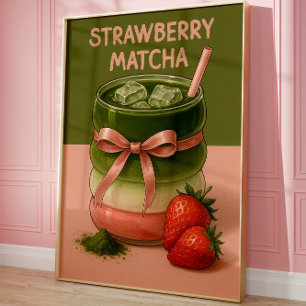 Ästhetischer Erdbeer-Matcha-Kunstprint, Food-Art Poster