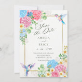Ästhetischer floraler Vogel Save The Date (Vorderseite)