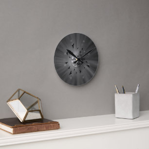Ästhetischer Himmelsmond und Vögel Mystisches Mono Runde Wanduhr
