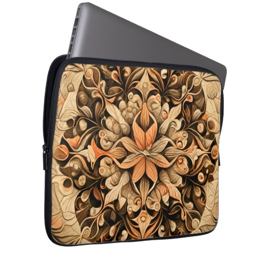 Ästhetischer Hintergrund der orange-beigen-braunen Laptopschutzhülle (Vorne Rechts)