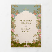 Ästhetischer indischer Hochzeitsstichtcode Dreifach Gefaltete Einladung (Cover)