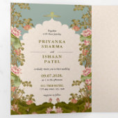 Ästhetischer indischer Hochzeitsstichtcode Dreifach Gefaltete Einladung (Innen Erste Seite)