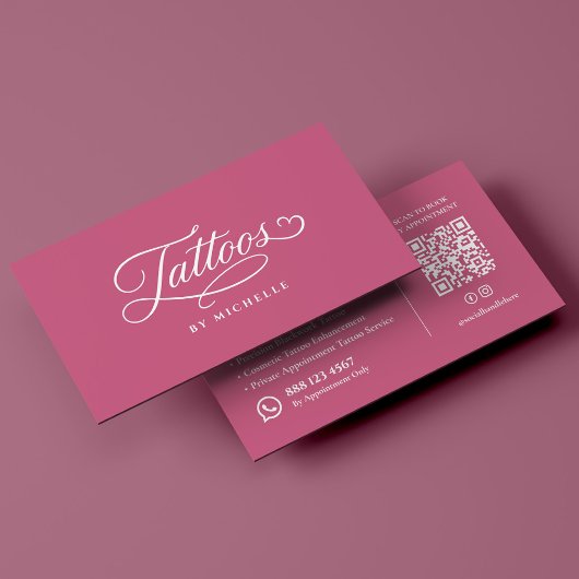 Ästhetischer Kosmetik-Tätowierer Pink Script Visitenkarte