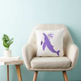 Ästhetischer lila Wal und Lilien 16x16 Quadratisch Kissen