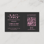 Ästhetischer Nageltechniker Schwarz Pink Monogramm Visitenkarte (Rückseite)