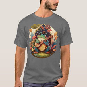 Ästhetischer niedlicher Frosch spielt ukelele auf T-Shirt